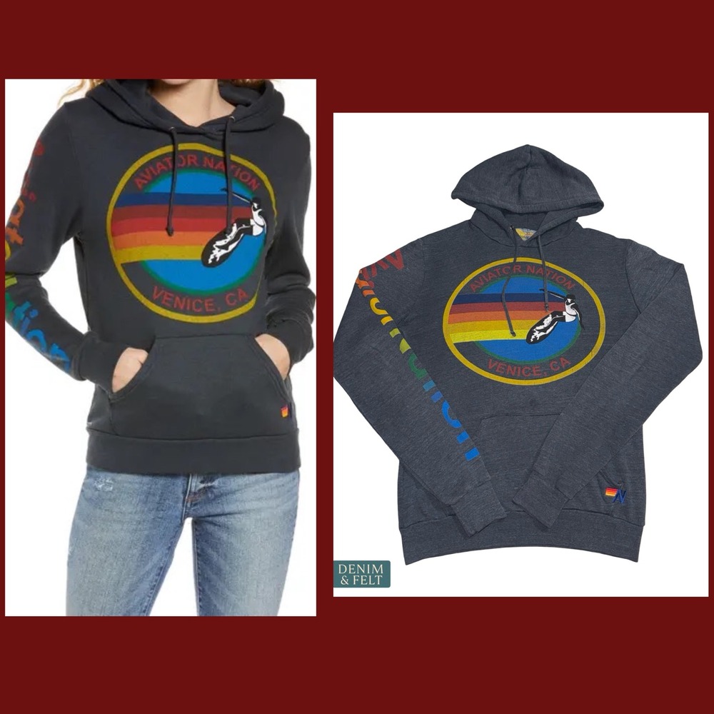 Aviator‎ Nation Rainbow Logo Pullover Hoodie Venice CA Surf Skate Festival XS